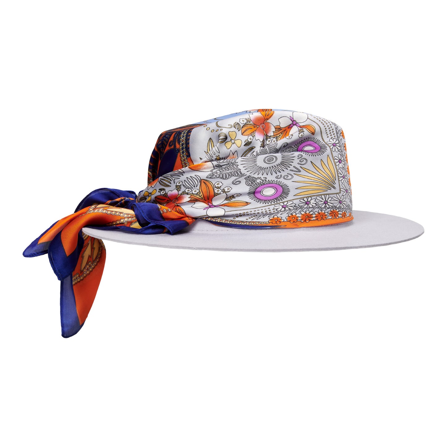 Satin Tangerine - Light Grey Fedora Hat