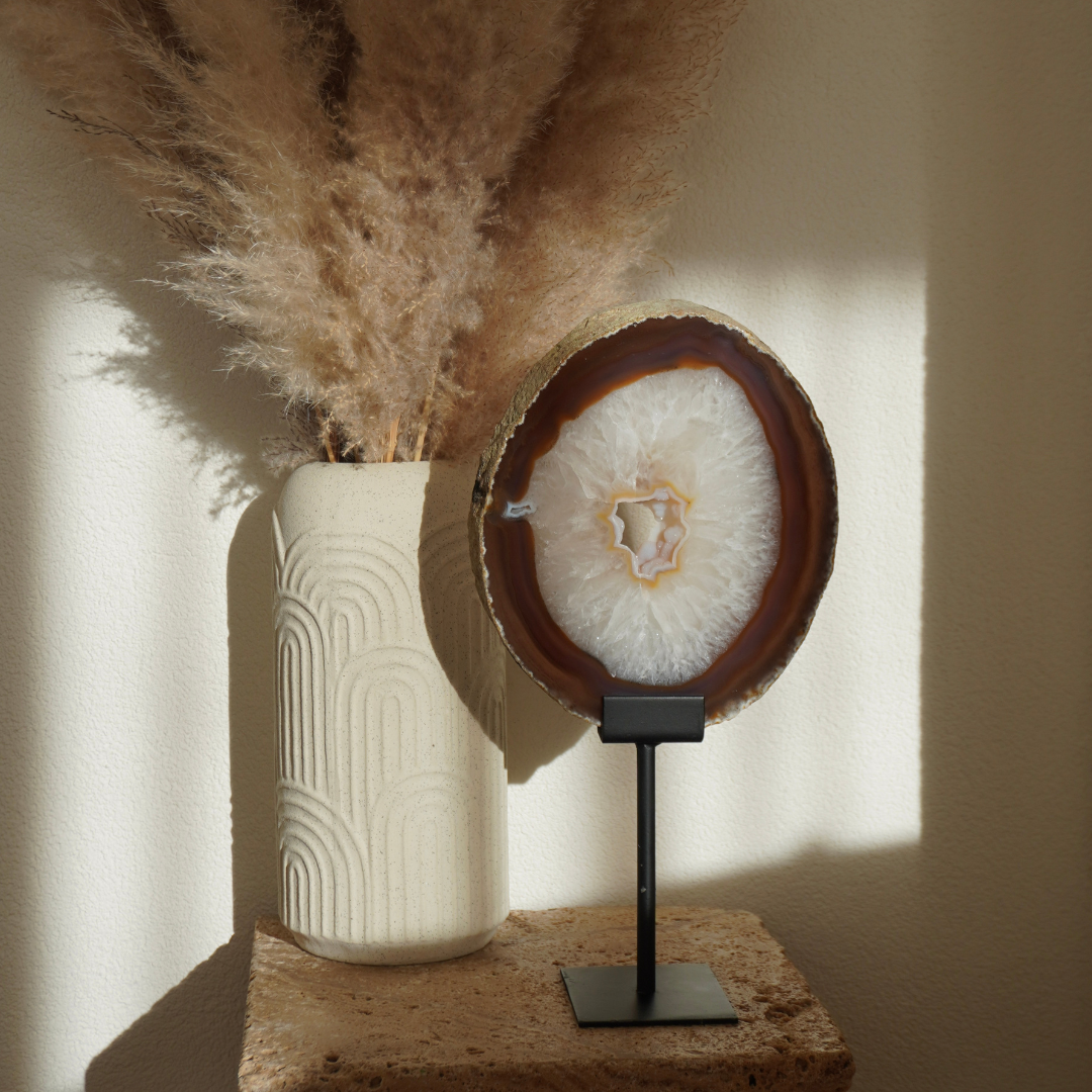 Agate Slice on stand (Large) Amber