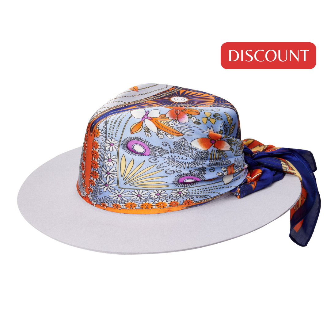 Satin Tangerine - Light Grey Fedora Hat